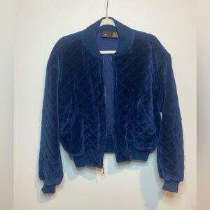 Vintage LizSport Quilted Velvet Bomber Jacket – Navy Blue